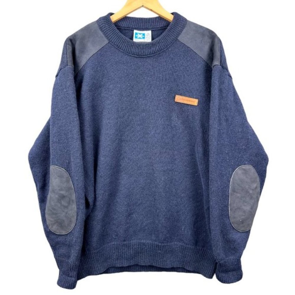 Vintage Norsewear Jumper Mens XL Pure Wool Sweater Blue Pullover Elbow Patches